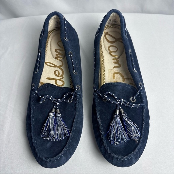 Sam Edelman Women's Jaden Dark Blue Suede Leather Tassel Flats Moccasins sz 10 - Picture 1 of 10
